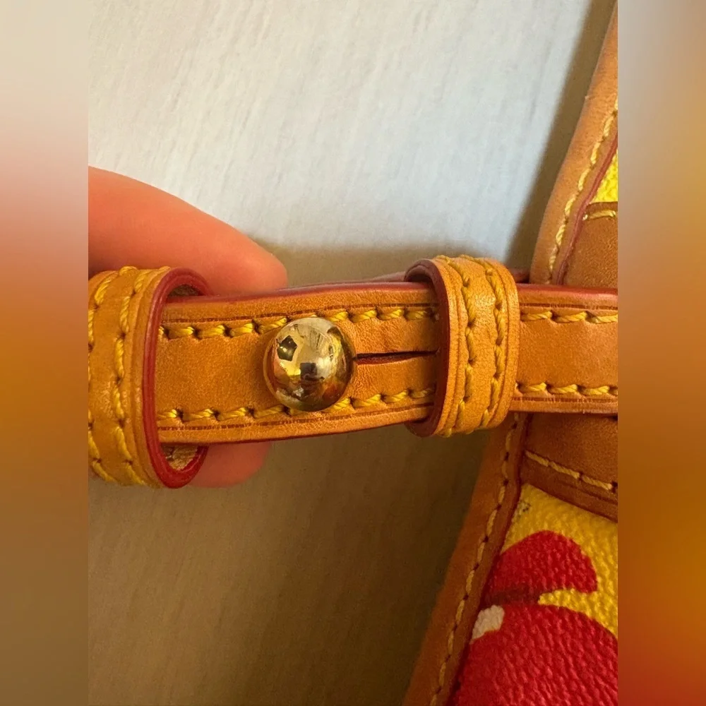 Dooney & Bourke Yellow Tote with Red Floral Design 16X11" with dusty bag. - Picture 10 of 12